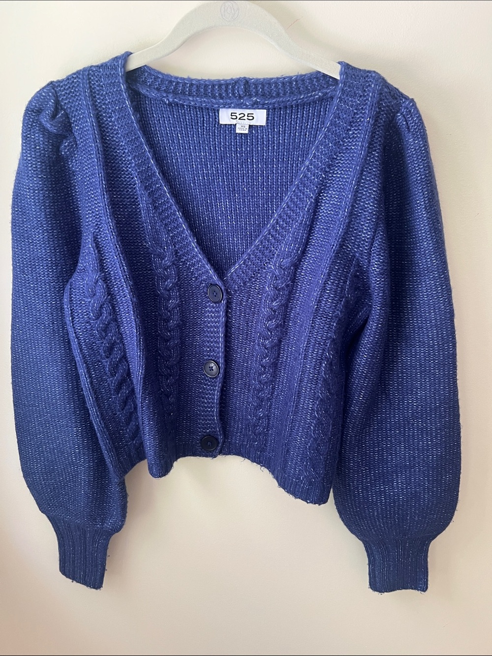 525 America Royal Blue V-Neck Cable Button Cardigan - Women's Sweater